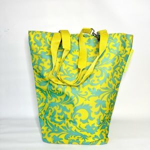 Large Reusable Shopping Tote by REISENTHEL Vibrant Yellow with Blue Vines